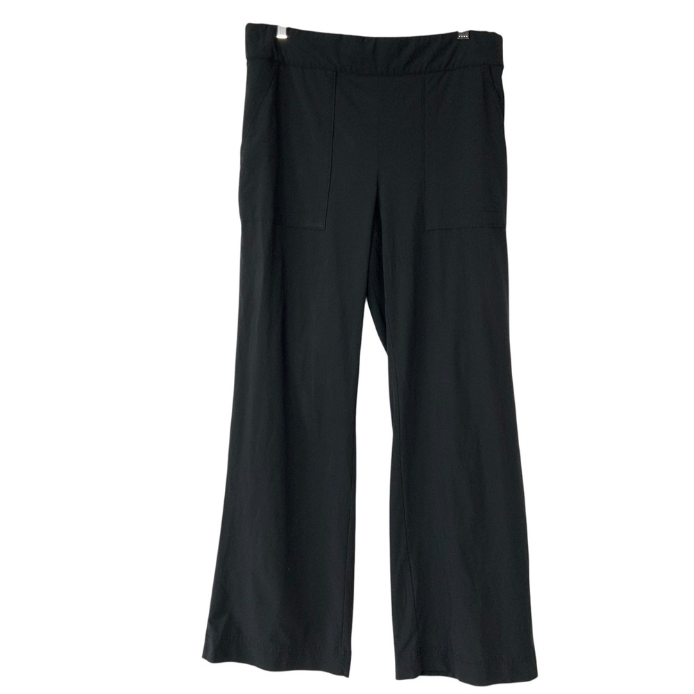 Athleta Black Wide Leg Pants 12 Pull On Flat Front Patch Pocket Utility Stretch